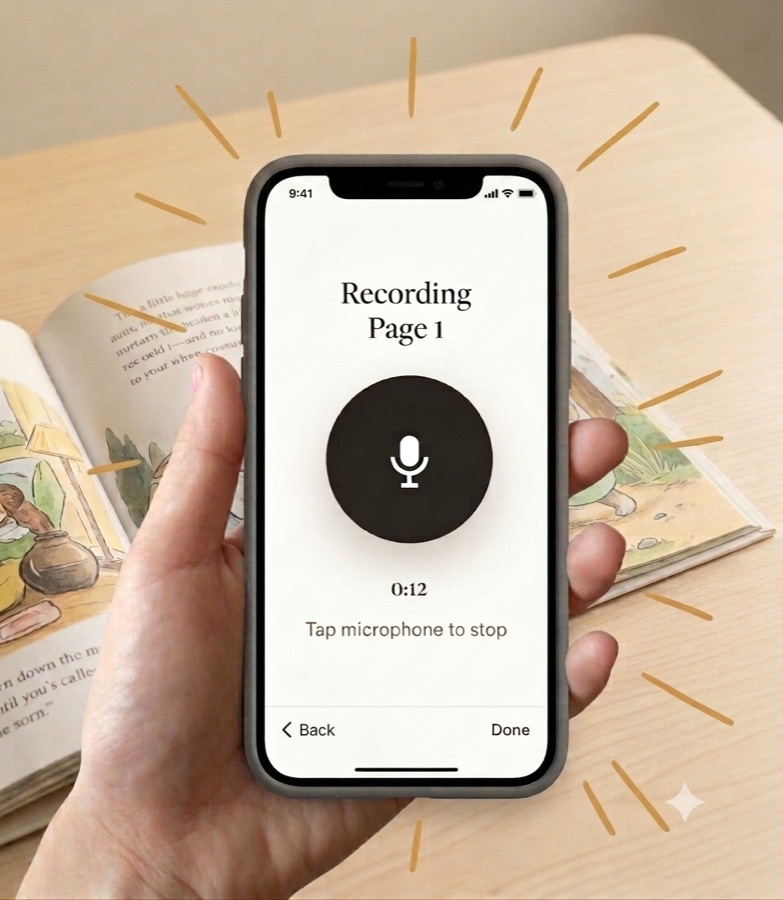 Recording a page on your phone — the Foxtales recording screen